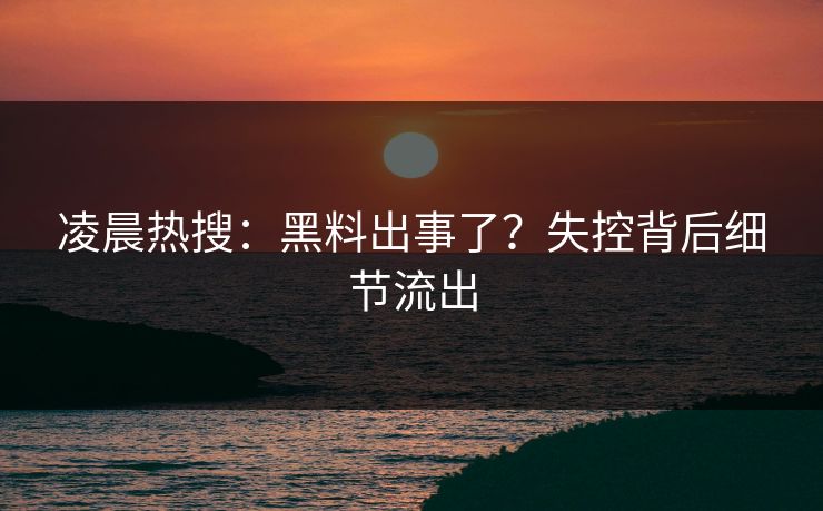 凌晨热搜：黑料出事了？失控背后细节流出