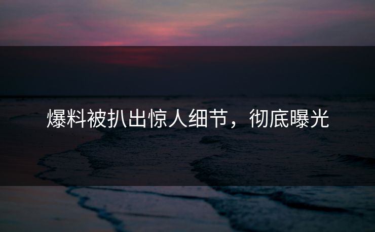 爆料被扒出惊人细节，彻底曝光